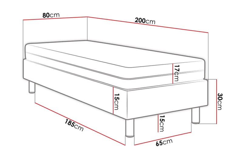 Adeliza Kontinentalseng 80x200 cm+Panel 60 cm - Grå - Komplett sengepakke