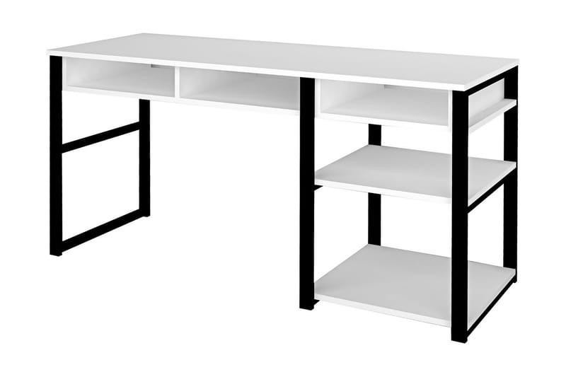 Dengeze Skrivebord 150 cm med Oppbevaring 5 Hyller - Hvit/Svart - Skrivebord