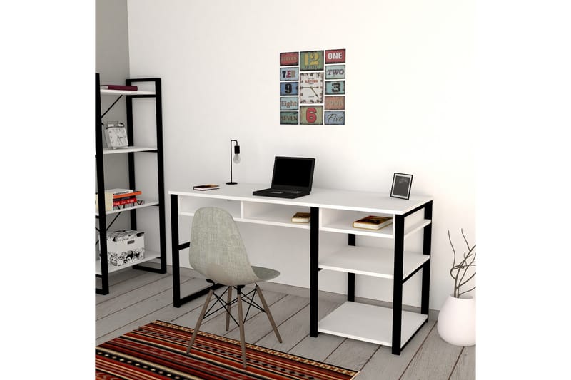 Dengeze Skrivebord 150 cm med Oppbevaring 5 Hyller - Hvit/Svart - Skrivebord