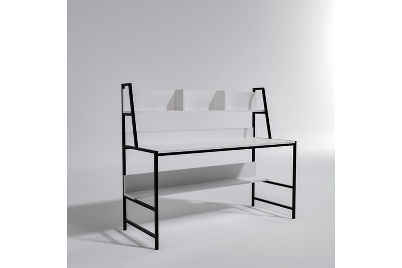 Kalldrun Skrivebord 140 cm med Oppbevaringshyller - Hvit/Svart - Skrivebord