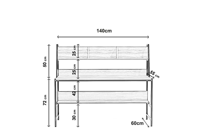 Kalldrun Skrivebord 140 cm med Oppbevaringshyller - Hvit/Svart - Skrivebord