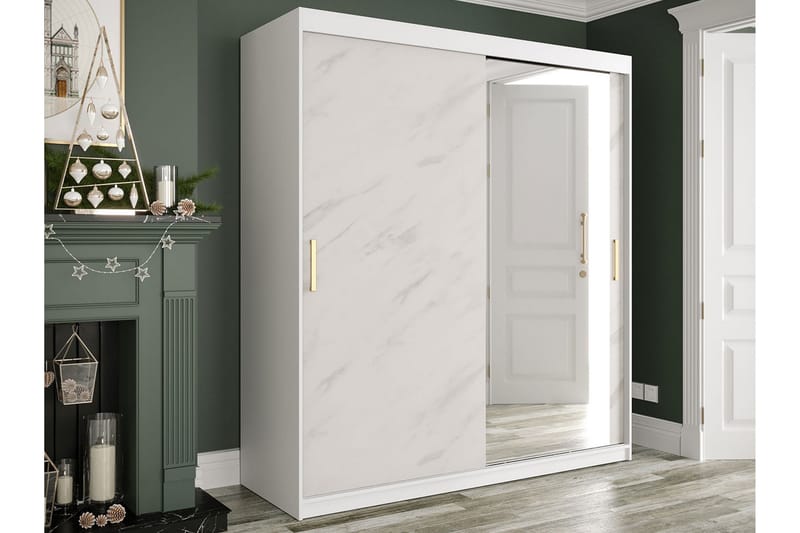 Marmuria Garderobe med Speil 180 cm Marmormønster - Hvit/Gull - Garderober & garderobesystem - Garderobeskap & klesskap