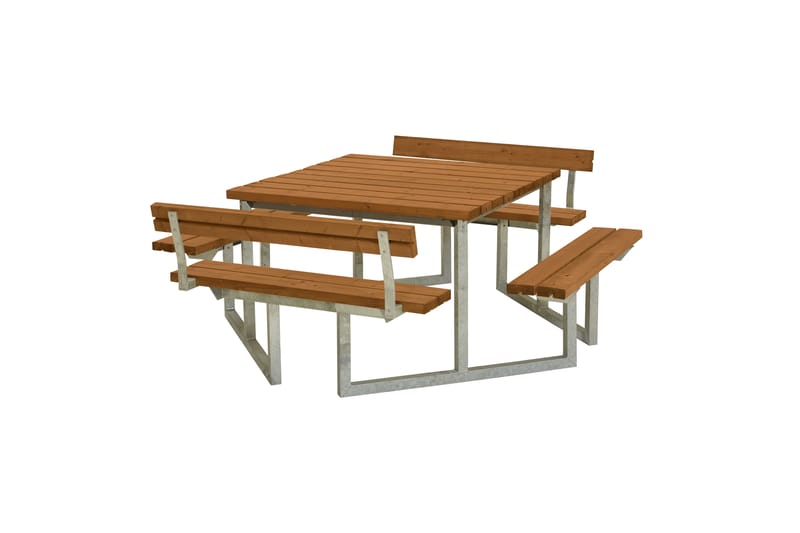PLUS Twist Benkesett med 2 Ryggstøtter 204 cm Grunnmalt Teak - Hagemøbler - Hagebord - Piknikbord