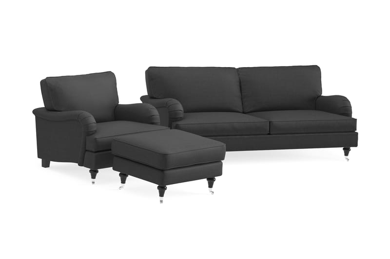 Howard Classic Sofagruppe 3,5-seter+Lenestol+Fotskammel - Mørk grå - Howard sofagruppe