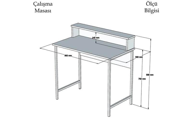 Puqa Design Skrivebord 90 cm med Oppbevaringshylle - Valnøttsbrun/Svart - Skrivebord