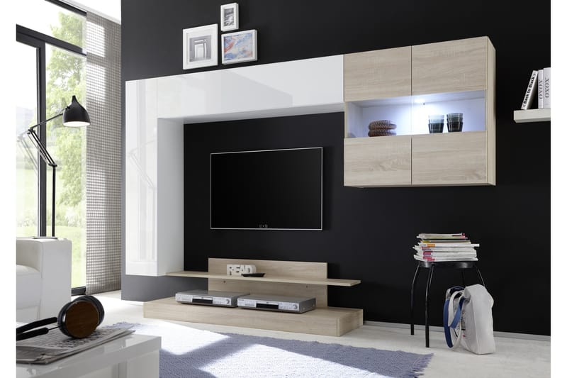 Nicery Mediamøbel 248 cm - Hvit/Brun - TV-møbelsett