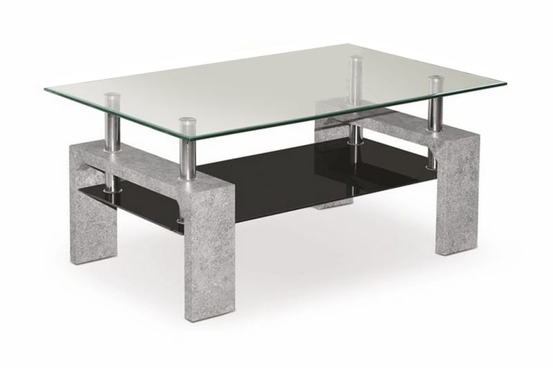 Diana Sofabord 100 cm med Oppbevaringshylle - Glass/Svart/Grå - Sofabord