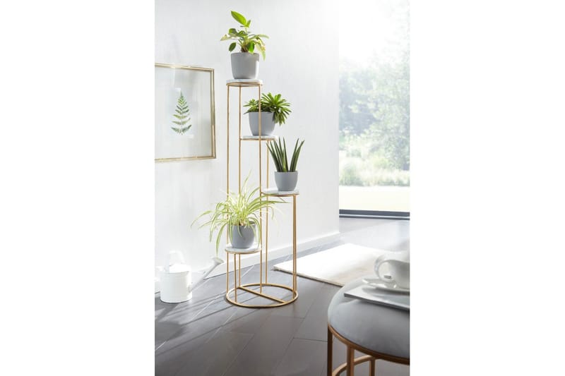 Stående hylle Wohnling Ekte marmortopp, blomsterstativ, gyllen metallbase, moderne stil - Innredning - Krukker