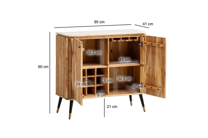 Hjemmebar Wohnling Massivt tre med ekte marmorskive moderne - Møbler - Bord