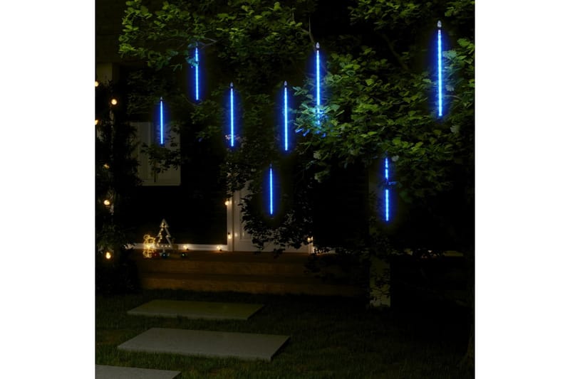 Meteorlys 8stk 30 cm blå 192 LED innendørs og utendørs - Blå - Dekorasjonsbelysning - Bokhyllebelysning - Lysslynge - Trappebelysning