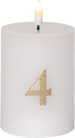 Flamme Advent LED-kubbelys 4-pakning 7,5 cm - hvit med gullsifre - Belysning - Innendørsbelysning & Lamper - Dekorasjonsbelysning