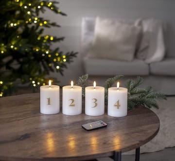 Flamme Advent LED-kubbelys 4-pakning 7,5 cm - hvit med gullsifre - Belysning - Innendørsbelysning & Lamper - Dekorasjonsbelysning