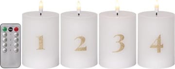Flamme Advent LED-kubbelys 4-pakning 7,5 cm - hvit med gullsifre - Belysning - Innendørsbelysning & Lamper - Dekorasjonsbelysning