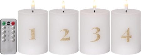 Flamme Advent LED-kubbelys 4-pakning 7,5 cm - hvit med gullsifre - Belysning - Innendørsbelysning & Lamper - Dekorasjonsbelysning