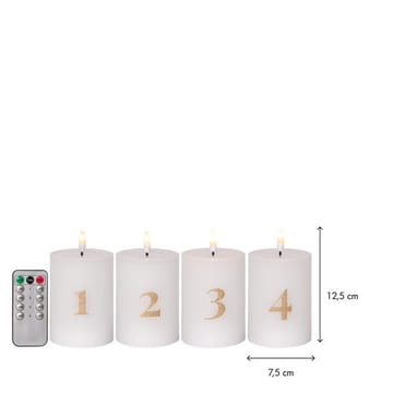 Flamme Advent LED-kubbelys 4-pakning 7,5 cm - hvit med gullsifre - Belysning - Innendørsbelysning & Lamper - Dekorasjonsbelysning