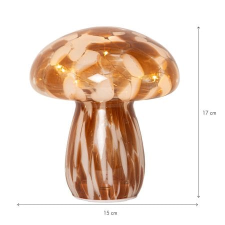 Funghi glassdekorasjon 15 cm - Brun/hvit - Belysning - Innendørsbelysning & Lamper - Dekorasjonsbelysning