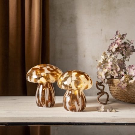 Funghi glassdekorasjon 15 cm - Brun/hvit - Belysning - Innendørsbelysning & Lamper - Dekorasjonsbelysning