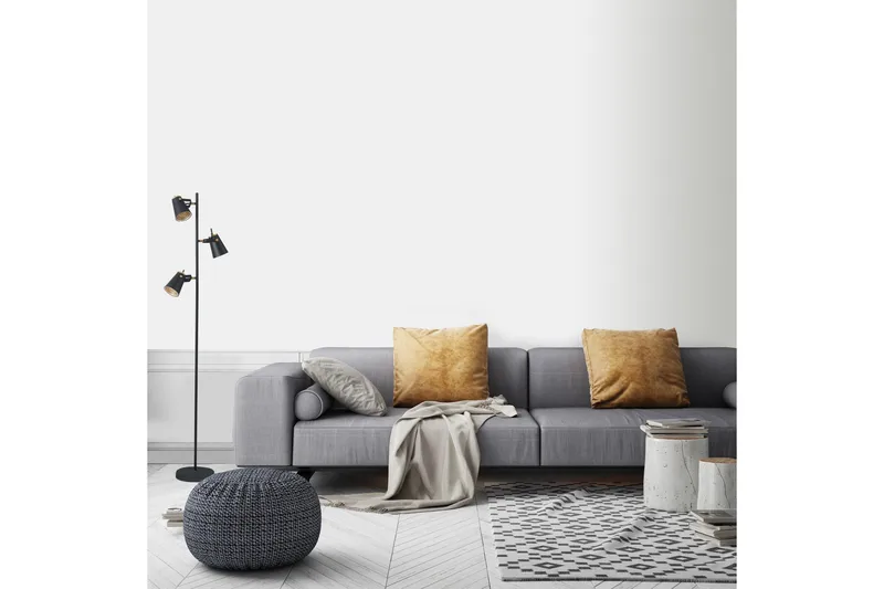 Edward gulvlampe 3xE14 med svart / gull - Svart/Gull - Belysning - Innendørsbelysning & Lamper - Gulvlampe - Trearmet gulvlampe