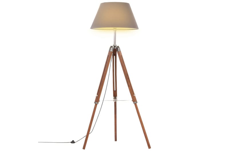 Gulvlampe med stativ honningbrun og grå heltre teak 141 cm - Brun - Soveromslampe - Stuelampe - Gulvlampe