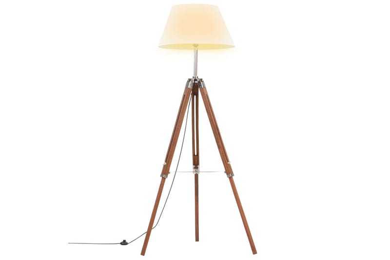 Gulvlampe med stativ honningbrun og hvit heltre teak 141 cm - Brun - Soveromslampe - Stuelampe - Gulvlampe