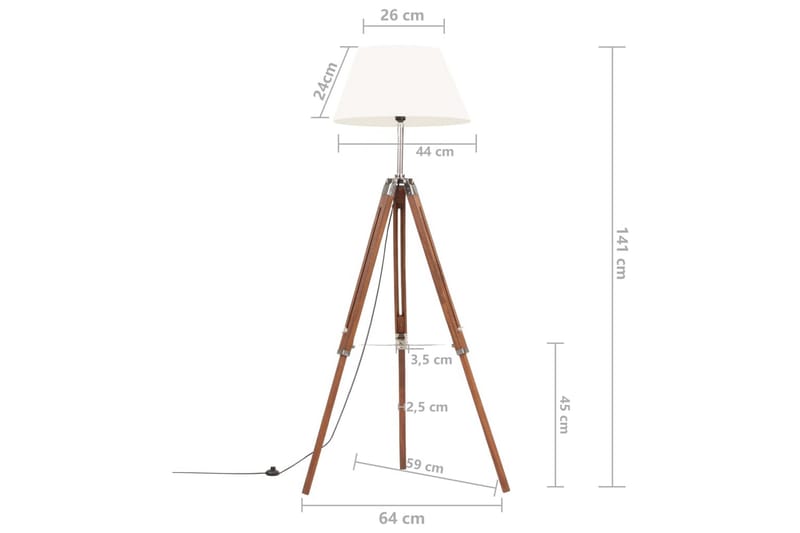 Gulvlampe med stativ honningbrun og hvit heltre teak 141 cm - Brun - Soveromslampe - Stuelampe - Gulvlampe