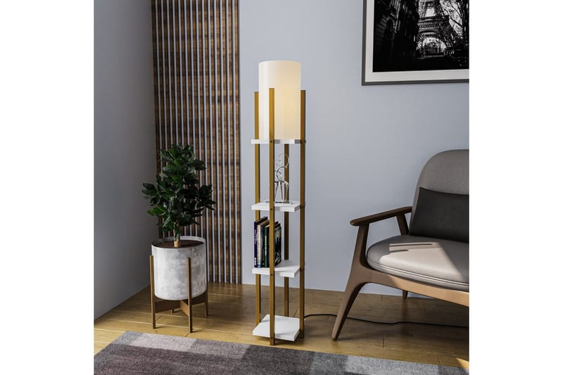 Gulvlampe Ratmompe Lumi (Hyllehøyde: 29 cm) Gull / Hvit - Gull / Hvit - Belysning - Innendørsbelysning & Lamper - Soveromslampe