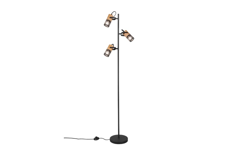 Trio Lighting Tosh gulvlampe E27 matt sort - Natur/Matt svart - Belysning - Innendørsbelysning & Lamper - Gulvlampe - Trearmet gulvlampe