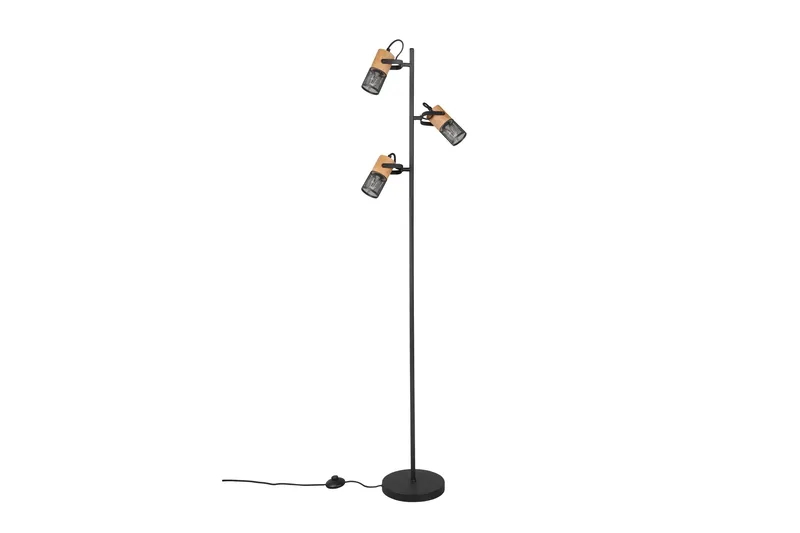 Trio Lighting Tosh gulvlampe E27 matt sort - Natur/Matt svart - Belysning - Innendørsbelysning & Lamper - Gulvlampe - Trearmet gulvlampe