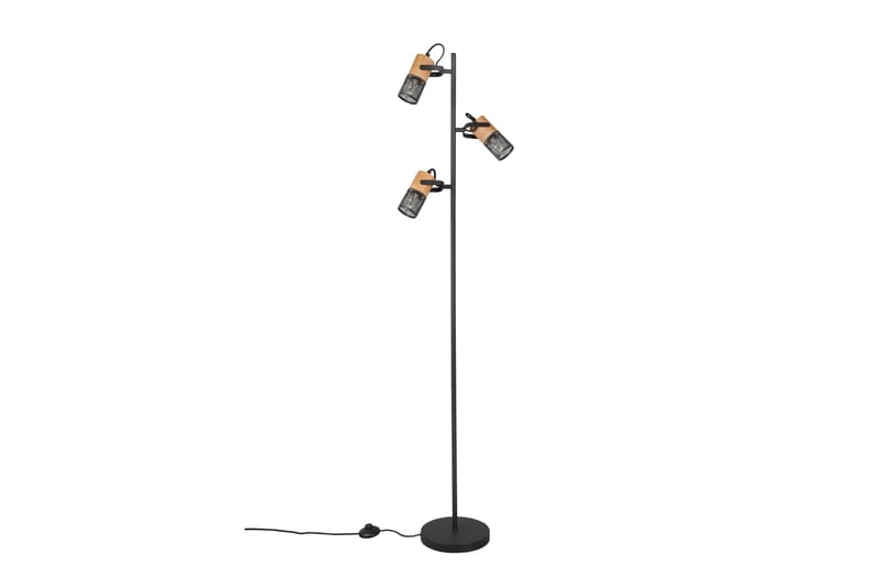 Trio Lighting Tosh gulvlampe E27 matt sort - Natur/Matt svart - Belysning - Innendørsbelysning & Lamper - Gulvlampe - Trearmet gulvlampe