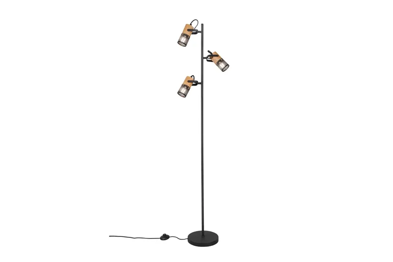 Trio Lighting Tosh gulvlampe E27 matt sort, Natur/Matt svart