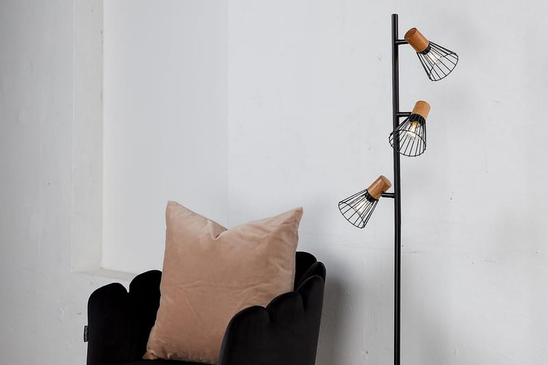 Wellca Gulvlampe Dimbar LED Liten - Svart - Soveromslampe - Trearmet gulvlampe - Stuelampe - Gulvlampe