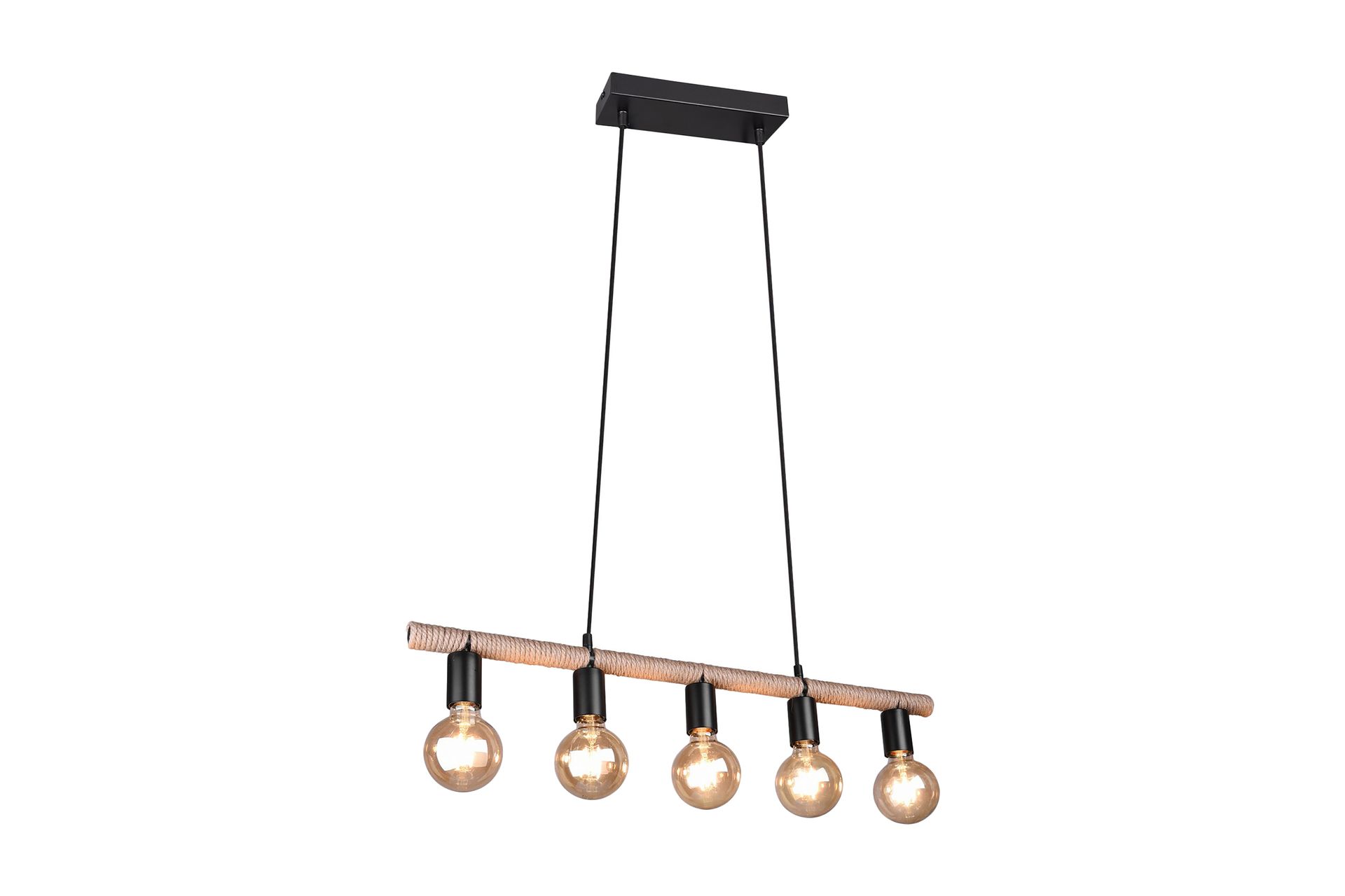 Trio Lighting Einar taklampe 5L E27 matt sort/sisal - Matt svart/Beige - Belysning - Innendørsbelysning & Lamper - Kjøkkenlampe - Taklampe kjøkken