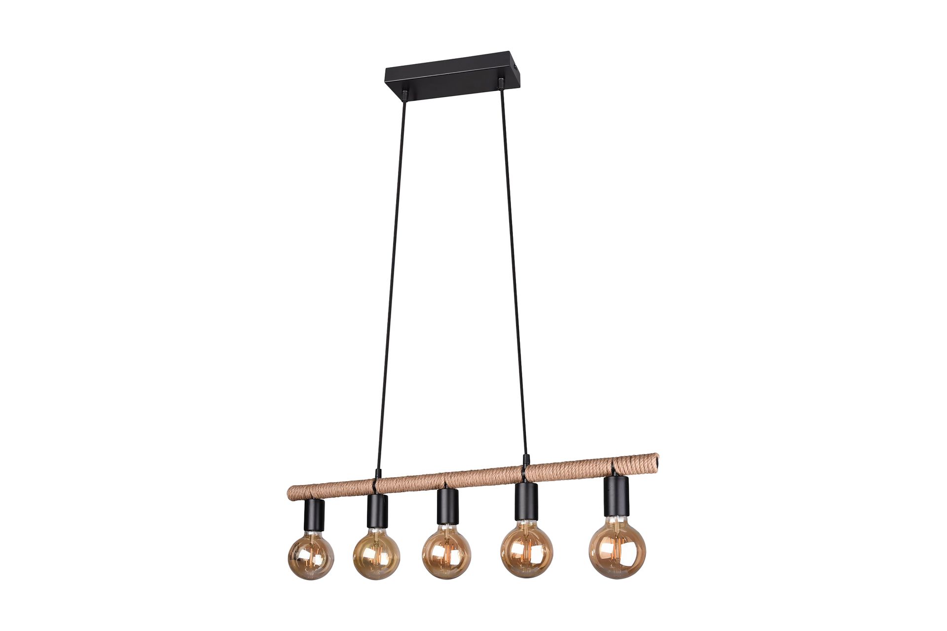 Trio Lighting Einar taklampe 5L E27 matt sort/sisal - Matt svart/Beige - Belysning - Innendørsbelysning & Lamper - Kjøkkenlampe - Taklampe kjøkken