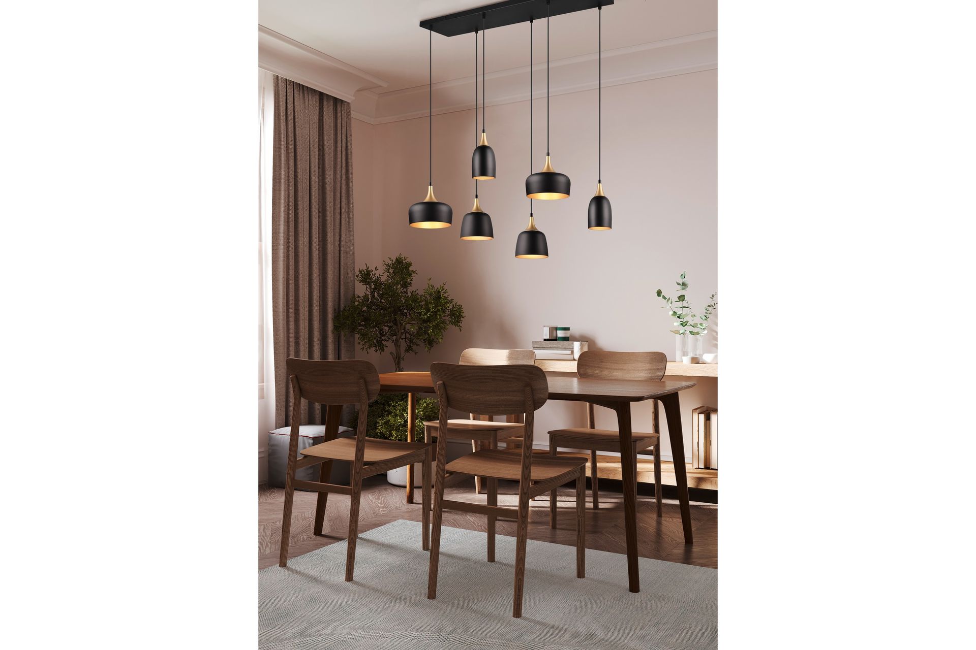 Trio Lighting Chiraz Taklampe 6L E27 Matt Svart/Matt Messing - Belysning - Innendørsbelysning & Lamper - Kjøkkenlampe - Taklampe kjøkken