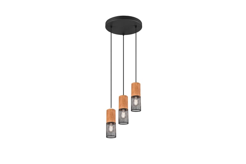 Trio Lighting Tosh taklampe 3L E27 matt sort, Natur/Matt svart