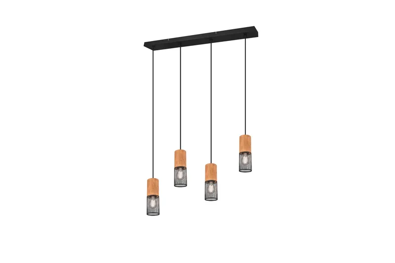 Trio Lighting Tosh taklampe 4L E27 matt sort, Natur/Matt svart