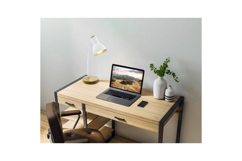 Bordlampe Eglo Veradal Hvit, Brun - Hvit/Brun - Belysning - Innendørsbelysning & Lamper - Bordlampe - Skrivebordslampe