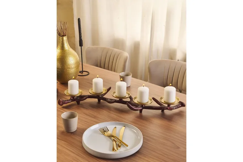 Ljusstake Beliani Cleonae Brown||GOLD - Innredning - Lys & dufter - Lysestaker og lykter - Kandelaber & lysestake bord