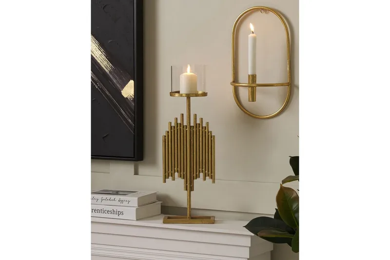 Ljusstake Beliani Nias 18x13x53 cm GOLD - Innredning - Lys & dufter - Lysestaker og lykter - Kandelaber & lysestake bord