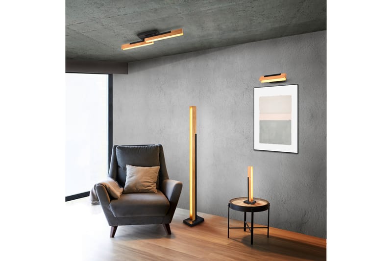 Kerala LED-Gulvlampe Mattsvart/Tre - Belysning - Innendørsbelysning & Lamper - Stuelampe