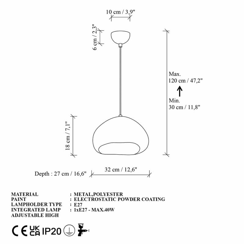 Cadros pendellampe - Hvit - Belysning - Innendørsbelysning & Lamper - Taklampe - Krystallkrone & takkrone
