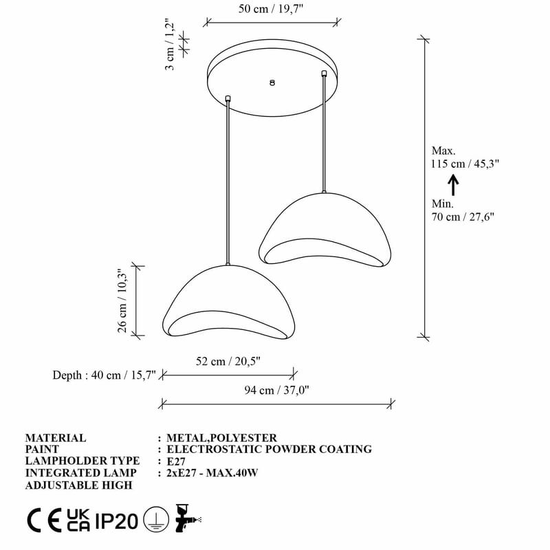 Dasina pendellampe - Hvit - Belysning - Innendørsbelysning & Lamper - Taklampe - Krystallkrone & takkrone