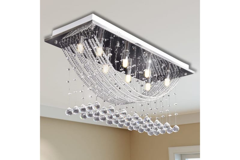 Hvit taklampe med glitrende glasskrystalperler 8 x G9 29 cm - Belysning - Innendørsbelysning & Lamper - Taklampe - Krystallkrone & takkrone