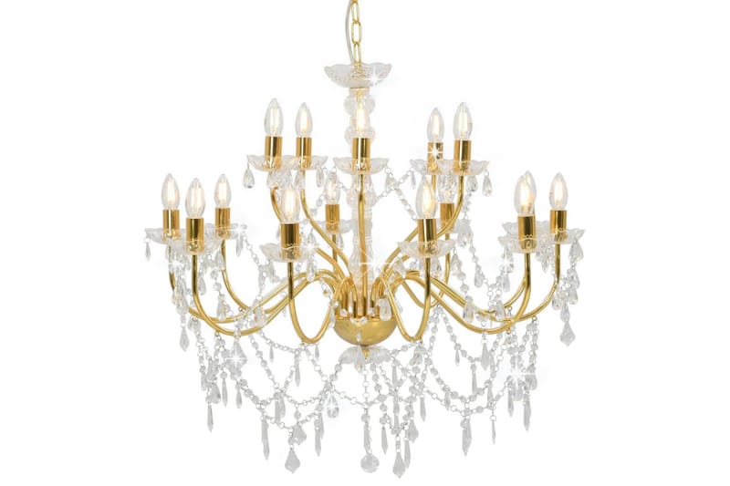 Lysekrone 2 lag gyllen 15 x E14 lysprer - Gull - Belysning - Innendørsbelysning & Lamper - Taklampe - Krystallkrone & takkrone