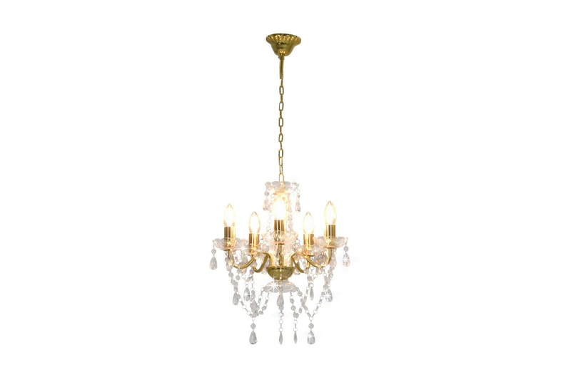 Lysekrone med krystallperler gyllen rund 5 x E14 - Gull - Belysning - Innendørsbelysning & Lamper - Taklampe - Krystallkrone & takkrone
