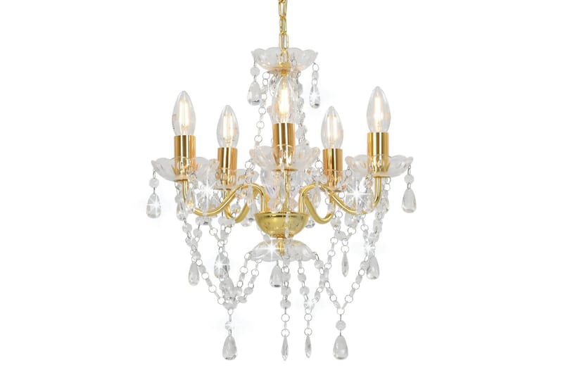 Lysekrone med krystallperler gyllen rund 5 x E14 - Gull - Belysning - Innendørsbelysning & Lamper - Taklampe - Krystallkrone & takkrone