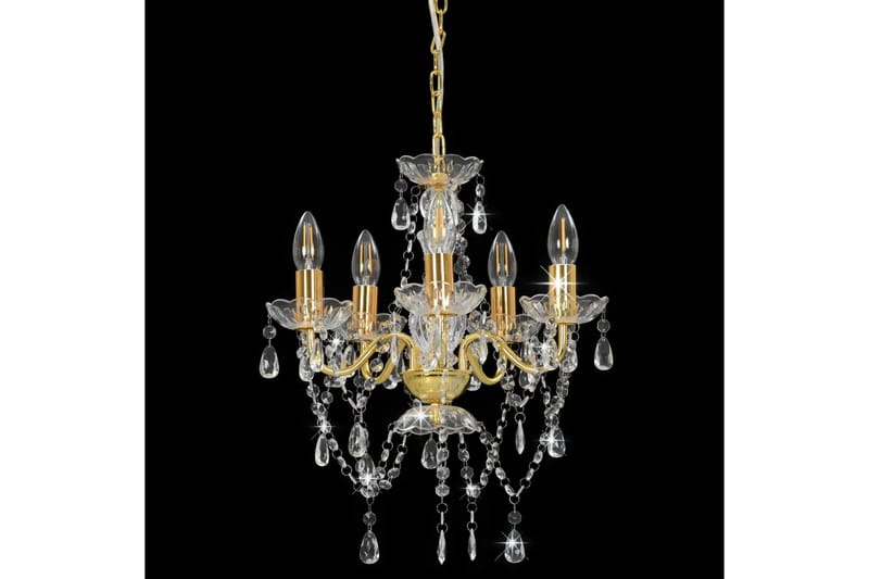 Lysekrone med krystallperler gyllen rund 5 x E14 - Gull - Belysning - Innendørsbelysning & Lamper - Taklampe - Krystallkrone & takkrone
