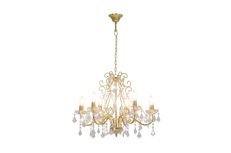 Lysekrone med krystallperler gyllen rund 6 x E14 - Gull - Belysning - Innendørsbelysning & Lamper - Taklampe - Krystallkrone & takkrone