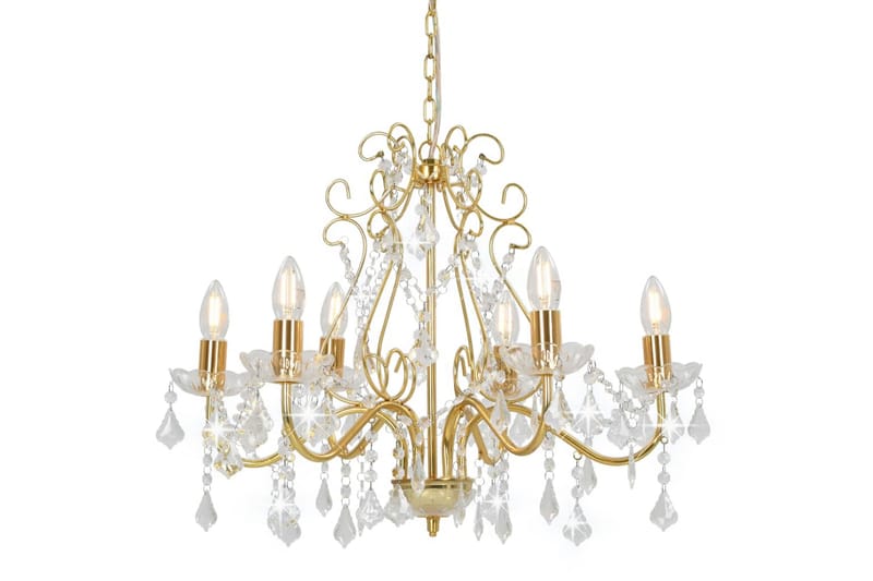 Lysekrone med krystallperler gyllen rund 6 x E14 - Gull - Belysning - Innendørsbelysning & Lamper - Taklampe - Krystallkrone & takkrone