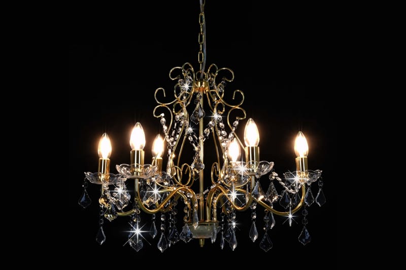 Lysekrone med krystallperler gyllen rund 6 x E14 - Gull - Belysning - Innendørsbelysning & Lamper - Taklampe - Krystallkrone & takkrone